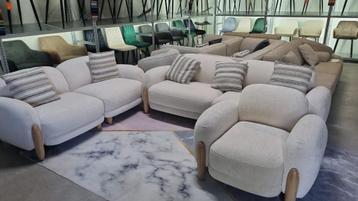Luxe 3+2+1 Bankstel Set – Crème, Massief Hout & Comfort beschikbaar voor biedingen