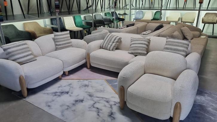 Luxe 3+2+1 Bankstel Set – Crème, Massief Hout & Comfort, Huis en Inrichting, Banken | Bankstellen, Nieuw, Rechte bank, Vierpersoons of meer