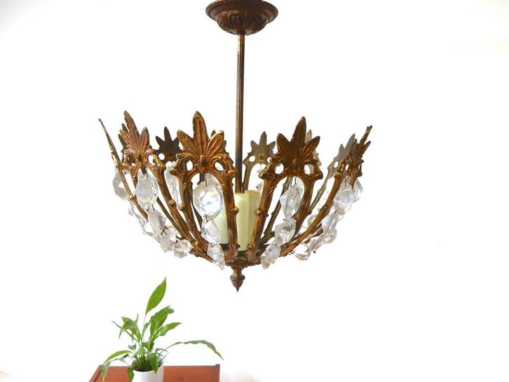 retro vintage hanglamp antiek goud kleur plafondlamp, Huis en Inrichting, Lampen | Plafondlampen, Gebruikt, Glas, Metaal, Ophalen of Verzenden