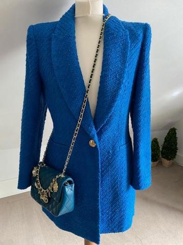 Zara lange bouclé blazer blauw beschikbaar voor biedingen