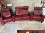 Stressless Rode leren bank, Huis en Inrichting, Ophalen, Gebruikt, Vierpersoons of meer, Leer