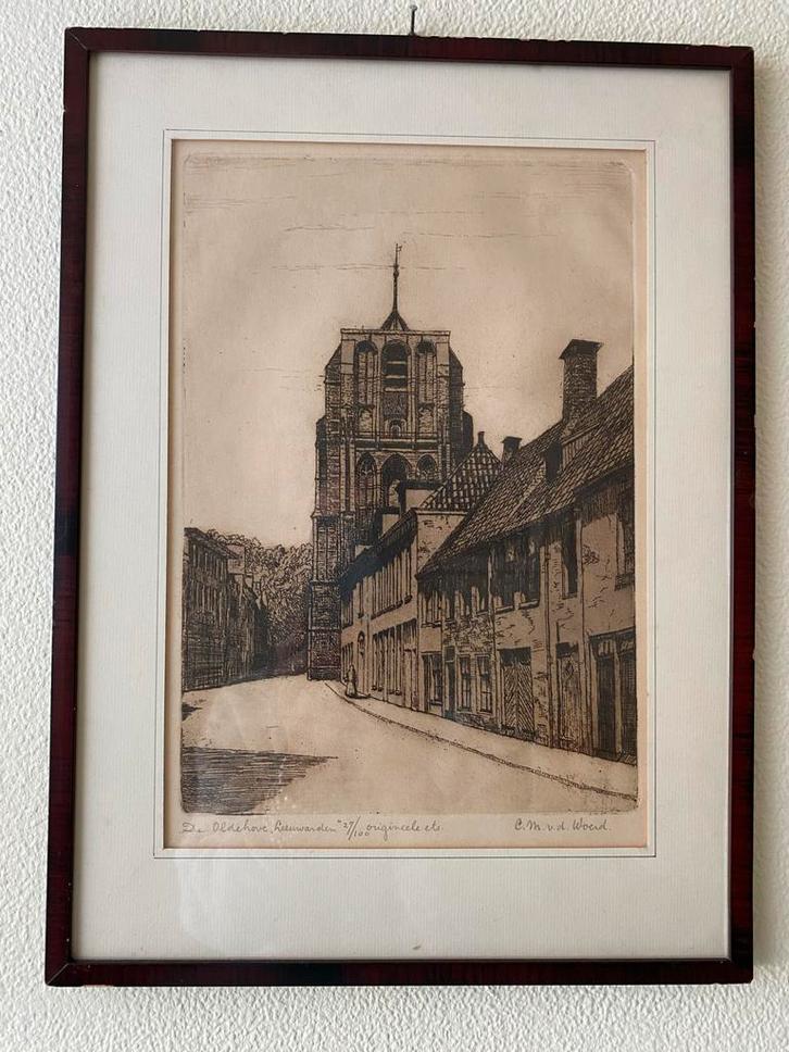 Ets C.M. v.d. Woerd, Leeuwarden, Antiek en Kunst, Kunst | Etsen en Gravures, Ophalen of Verzenden