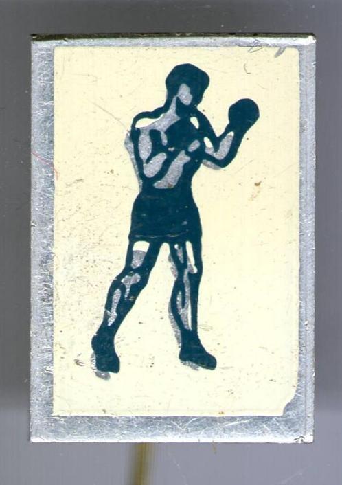 Boksen wit/blauw op aluminium speldje ( Y_127 ), Verzamelen, Speldjes, Pins en Buttons, Zo goed als nieuw, Speldje of Pin, Sport