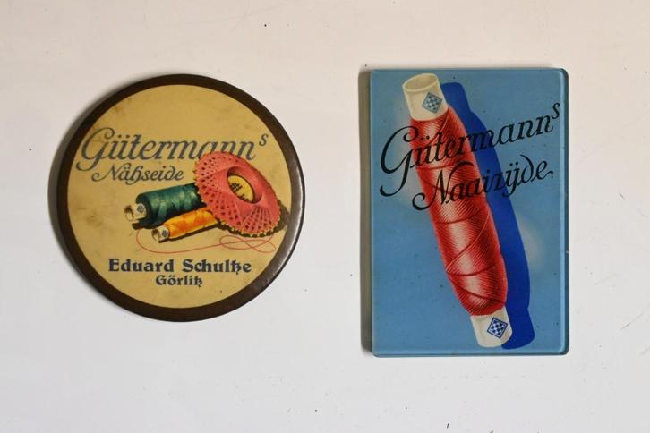 Gütermann's nähseide reclame spiegeltje gutermann naaizijde, Verzamelen, Merken en Reclamevoorwerpen, Gebruikt, Reclamebord, Ophalen of Verzenden