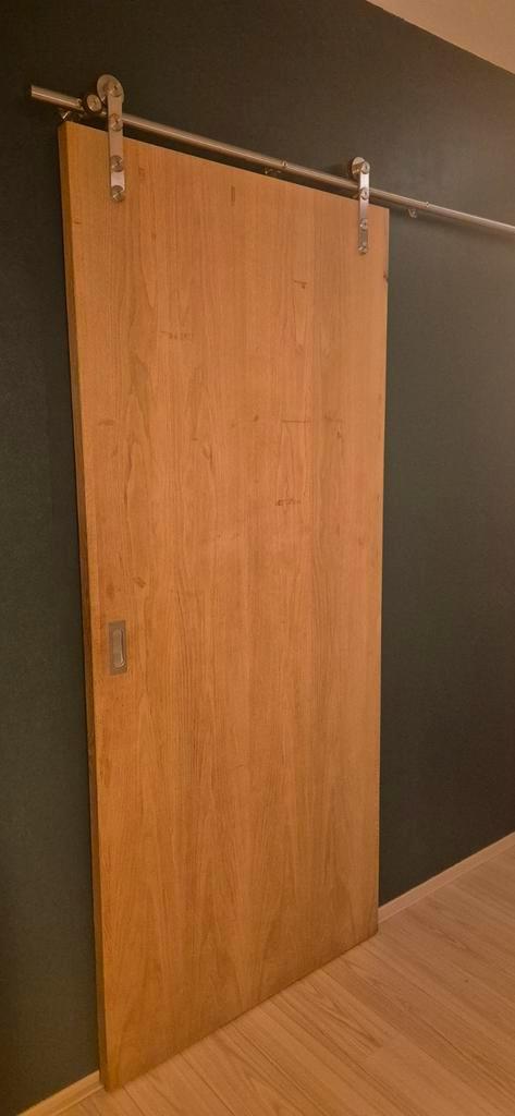 Houten schuifdeur met railsysteem, Doe-het-zelf en Verbouw, Deuren en Horren, Binnendeur, 200 tot 215 cm, Hout, Schuifdeur, Ophalen