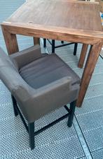 acacia houten bartafel 90x90x107cm +2 barkrukken, Huis en Inrichting, Tafels | Eettafels, Gebruikt, Vierkant, Vijf personen of meer