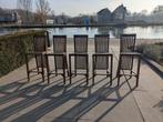 5 massief teak houten barkrukken met rugleuning., 5 krukken of meer, Ophalen, Gebruikt, 60 tot 90 cm