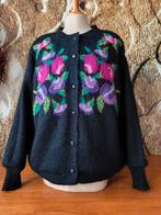 💖Prachtig Bloemen Mohair wollen vest XL XXL, Ophalen of Verzenden, Zo goed als nieuw, Maat 42/44 (L), Zwart