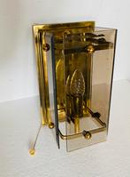 Rookglazen wandlamp met messing frame , jaren 80, Gebruikt, Hotel chic, Onbekend, Ophalen of Verzenden