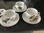 Antieke kop en schotels met vogelmotieven (3 stuks), Antiek en Kunst, Antiek | Servies los, Ophalen of Verzenden