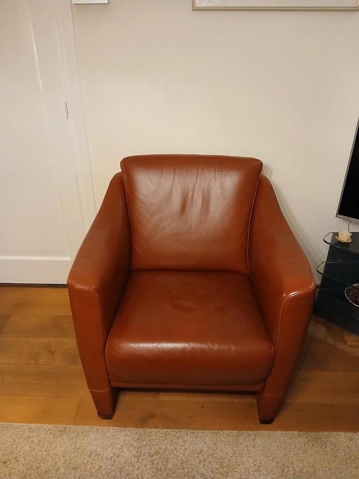 Ossenrood leren zitgroep: 2 fauteuils + 2,5 zits bank, Huis en Inrichting, Fauteuils, Gebruikt, Leer, 75 tot 100 cm, Ophalen