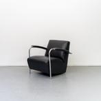 4x Leolux Scylla Fauteuil Laag Zwart Leder - Chroom, Huis en Inrichting, Fauteuils, 75 tot 100 cm, Ophalen of Verzenden, Zo goed als nieuw