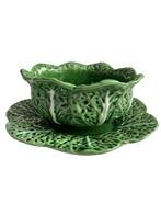 2 Vintage Caldas da Rainha Majolica Soepkommen met Schotel, Verzenden