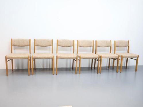 Set van 6 Deense eetkamerstoelen, Huis en Inrichting, Stoelen, Zo goed als nieuw, Vijf, Zes of meer stoelen, Hout, Stof, Bruin