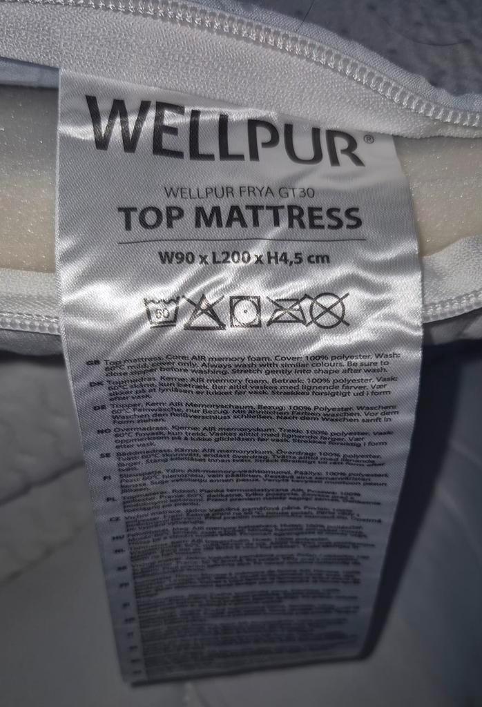 Wellpur Topmatras 90x200 - Zo goed als nieuw!!, Huis en Inrichting, Slaapkamer | Matrassen en Bedbodems, Zo goed als nieuw, Matras