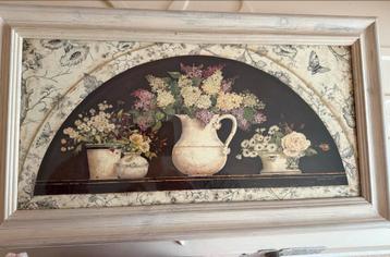 Houten Lijst met Bloemenstilleven beschikbaar voor biedingen