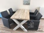 Steigerhouten eettafel tafel met X poten, Eikenhout, Vijf personen of meer, Rechthoekig, Nieuw