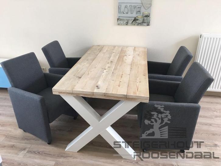Steigerhouten eettafel tafel met X poten, Huis en Inrichting, Tafels | Eettafels, Nieuw, 50 tot 100 cm, 200 cm of meer, Vijf personen of meer