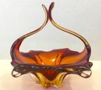 ANTIEKE HANDGEMAAKTE MURANO SCHAAL. Glazen vaas oranje rood, Schaal, Rond, Ophalen of Verzenden, Glas