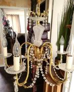 Hollywood Regency brocante kroonluchter messing kristal, Antiek en Kunst, Ophalen of Verzenden