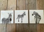 3 x wanddecoratie op linnen. Zwart wit zebra. Hoomstyle., Ophalen, Zo goed als nieuw, Wanddecoratie