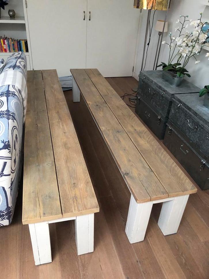 Steigerhouten Banken voor eettafel, Huis en Inrichting, Overige Huis en Inrichting, Zo goed als nieuw, Ophalen