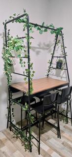 Zwarte bartafel met 4 zwarte krukken., Huis en Inrichting, Ophalen of Verzenden, Zo goed als nieuw