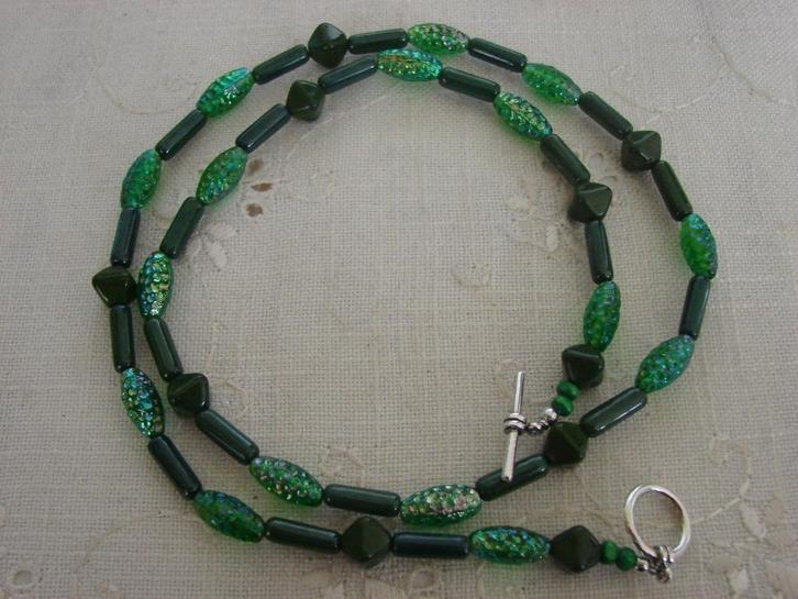Ketting Venetiaans glas met antieke glazuur kralen., Sieraden, Tassen en Uiterlijk, Kettingen, Nieuw, Overige materialen, Groen