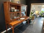 Vintage houten kast met glazen schuifdeuren, Gebruikt, 100 tot 150 cm, Eikenhout, Ophalen of Verzenden