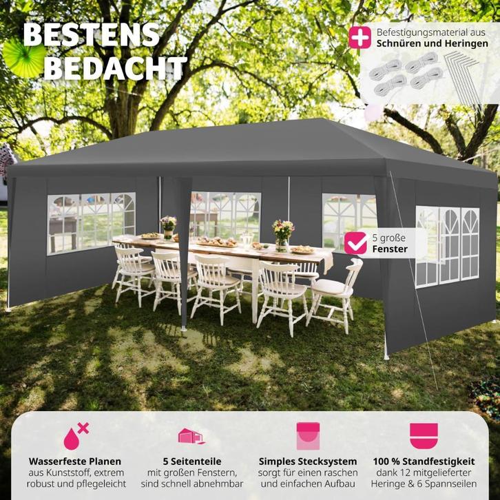 Partytent 3x6m Antraciet. Waterdicht. 5 Zijwanden. Nieuw!, Tuin en Terras, Partytenten, Nieuw, Partytent, Ophalen of Verzenden