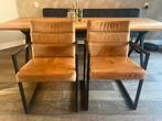 Industriële eetkamerstoelen (2x) cognac leer, Ophalen, Gebruikt, Twee, Bruin