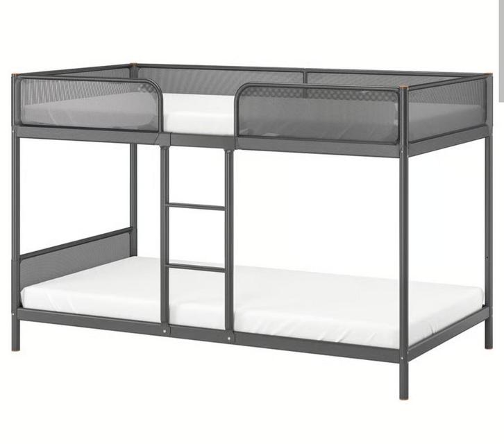 IKEA TUFFING stapelbed in donkergrijs, afmeting 90x200 bespr, Huis en Inrichting, Slaapkamer | Stapelbedden en Hoogslapers, Zo goed als nieuw