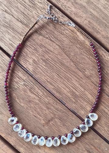 DB18 Korte ketting (choker) met granaat kralen 3mm en champa beschikbaar voor biedingen