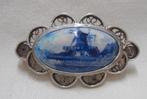 Zilveren antieke broche met Delfts blauwe steen nr.1422, 4 tot 7 cm, Verzenden, Zo goed als nieuw, Zilver