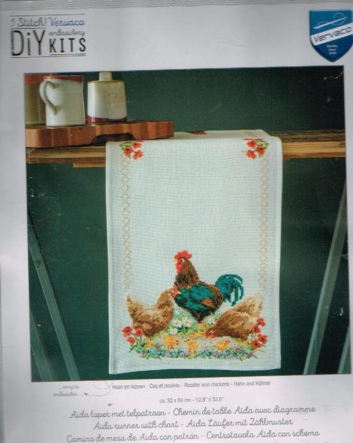 Cado vervaco borduurpakket loper haan , kip met kuikens, Hobby en Vrije tijd, Borduren en Borduurmachines, Nieuw, Borduurpakket