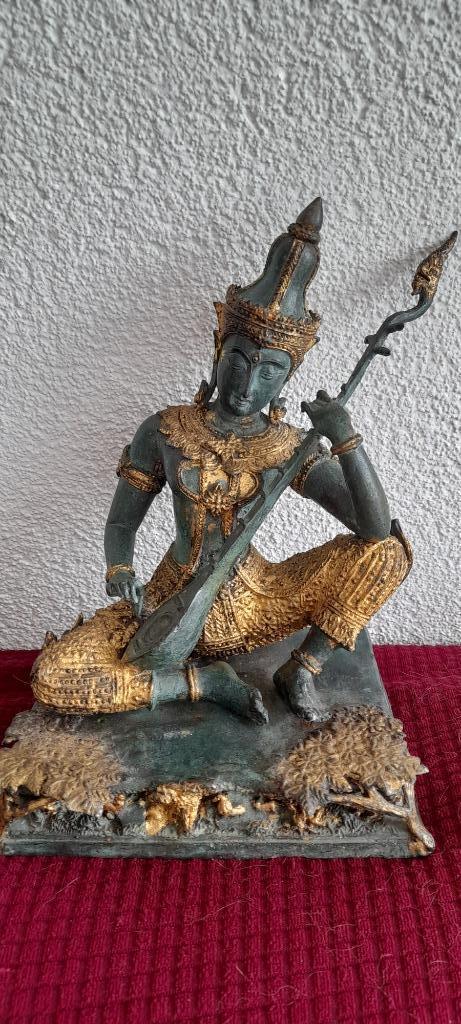 Grote Thaise prins bespeeld muziek instrument 23 cm brons, Antiek en Kunst, Antiek | Koper en Brons, Brons, Verzenden