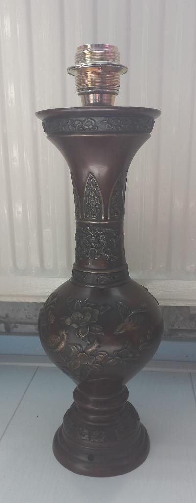Antieke brozen lampenvoet met vogels, Antiek en Kunst, Antiek | Lampen, Ophalen of Verzenden