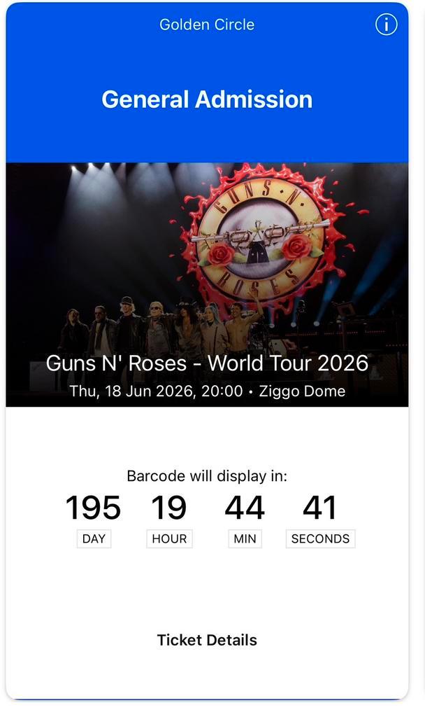 Guns ‘n Roses 18 juni 2025 1 GOLDEN CIRCLE ticket, Tickets en Kaartjes, Concerten | Rock en Metal, Eén persoon, Juni, Rock of Poprock