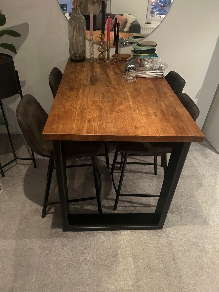 Eettafel met stoelen - grijze stof, 4 personen, Ophalen, Zo goed als nieuw, 4 tot 6 stoelen