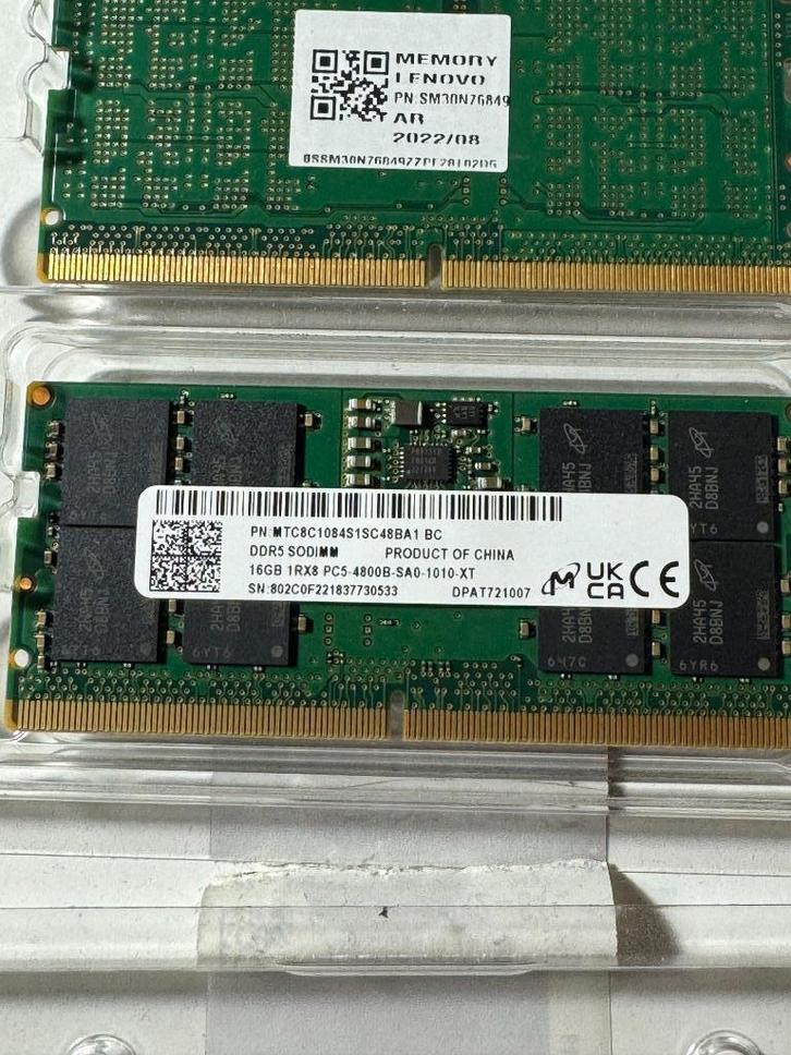 32GB DDR5 Micron SO-DIMM (2x 16GB) 4800 MHz, Computers en Software, RAM geheugen, Zo goed als nieuw, Laptop, 32 GB, DDR5, Ophalen of Verzenden