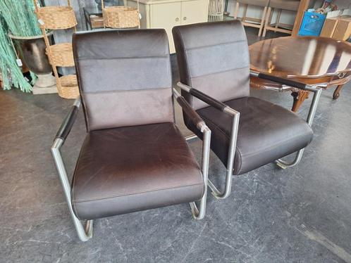 Mooie fauteuil set van Henders en Hazel, Huis en Inrichting, Fauteuils, Gebruikt, Leer, Metaal, 50 tot 75 cm, Minder dan 75 cm