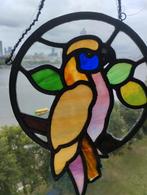 Oude glas in lood papegaai, Antiek en Kunst, Ophalen of Verzenden