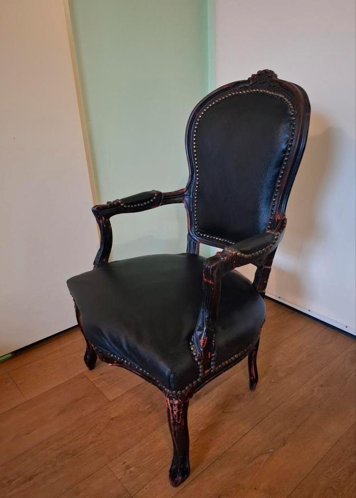 Barok Stoel Zwart Leer Gotische Chaire, Antiek en Kunst, Antiek | Meubels | Stoelen en Banken, Ophalen
