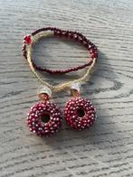 Bordeaux sieradenset: oorbellen en armbandjes, Sieraden, Tassen en Uiterlijk, Oorbellen, Ophalen of Verzenden, Nieuw, Rood, Overige materialen