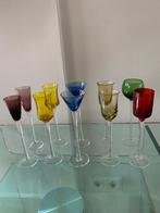 Aquavit  mondgeblazen gekleurde likeurglaasjes 10 vintage, Ophalen of Verzenden