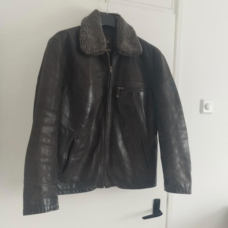 Mooie Dikke leren winterjas met bontkraag zware kwaliteit, Kleding | Heren, Jassen | Winter, Zo goed als nieuw, Bruin, Ophalen of Verzenden