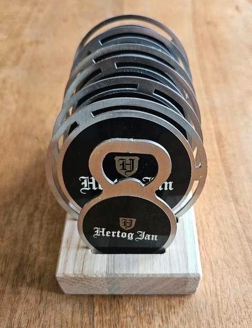Mooie RVS HERTOG JAN onderzetters met RVS opener, Verzamelen, Biermerken, Nieuw, Viltje(s), Hertog Jan, Ophalen of Verzenden
