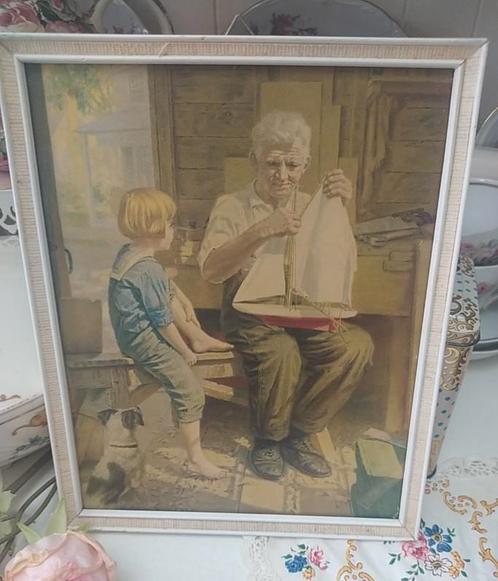 Brocante prentje opa met bootje, Antiek en Kunst, Curiosa en Brocante, Ophalen of Verzenden