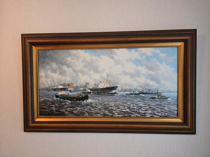 Havenzicht Rotterdam - Holland America Lijn M. De Jong, Antiek en Kunst, Kunst | Schilderijen | Klassiek, Ophalen