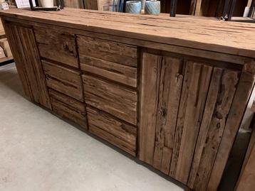 Dressoir 200 cm, extra grof teak, erosie, massief, stoer beschikbaar voor biedingen